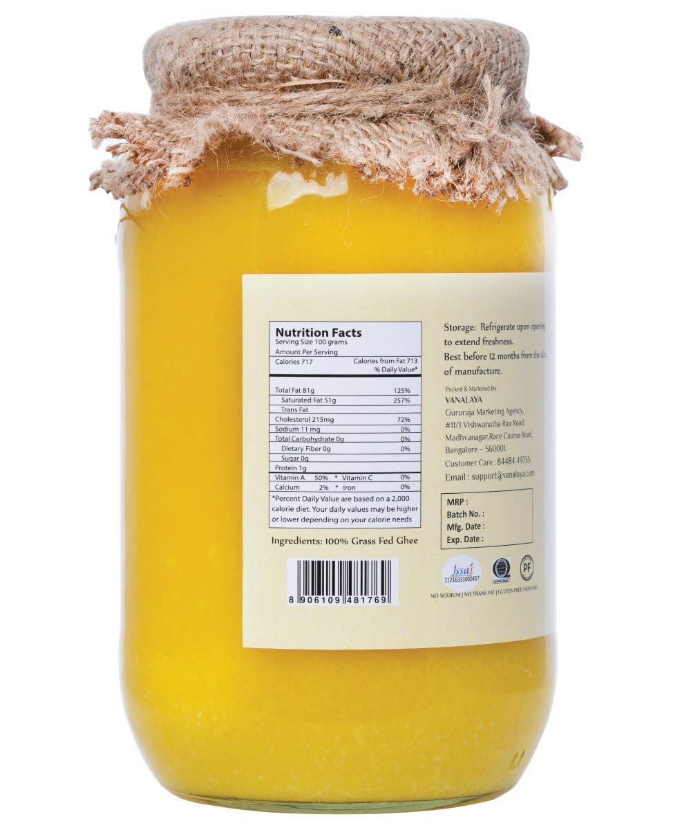 100% Pure Organic Desi Gir Cow Ghee By Vanalaya | Rich Source Of Vitamin A & Healthy Delicious Pure Desi Ghee | (1 Litr) 33.8 Ounce | Jar Pack