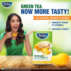 Tetley Naturally Mango Flavour Green Tea - 25 Tea Bags | Immune With Added Vitamin C - Supports Immune System | Naturally Sweet Green Tea - Medium Caffeine