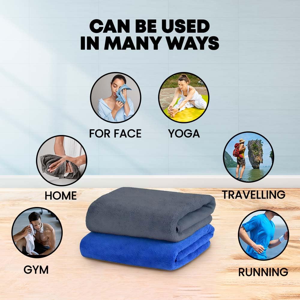 Maxoshine Microfiber Hand Towel 400 Gsm | Lint Free Napkins For Kitchen Wash Basin Gym Quick Dry & Soft Face Towel - Grey & Blue (Pack Of 2)