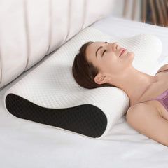 Memory Foam Pillow, Contour Memory Foam Orthopedic Pillow, White, Standard Size - 20 X12 Inch | For Neck & Shoulder Pain Relief With Dual Height | Removable Zipper Cover - Pack Of 1