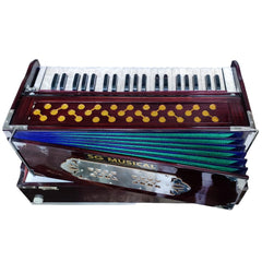 Folding Portable Harmonium Coupler With Padded Bag - 42 Keys, 3.5 Octaves, 9 Stopper (5 Stops + 4 Drones), Two Reeds (Base- Male) - Tuning A440 Hz Pitch