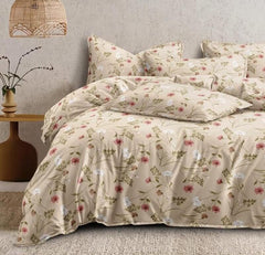 Double Bedsheet For King Size With 2 Matching Pillow Covers - 108 X 108 Inches, Beige | Glace Cotton Printed Bedsheet Lightweight, Soft & Smooth - Ideal For Home, Guest House