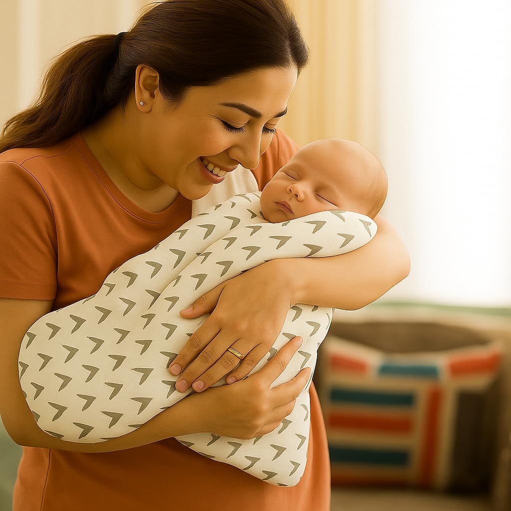 Organic Cotton Muslin Baby Bath Towel 200 Gsm | Cotton Cloth Premium Baby Washable Reusable, Absorbent, Extra Soft (Grey Wing & Half Zig Zag)- Pack Of 2