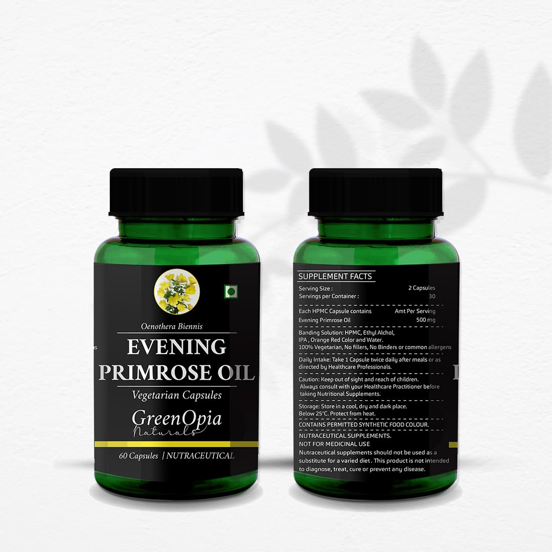 The Minies Naturals Evening Primrose Oil Vegetarian Capsules Skin & Health Relief From Menopause And Pms Well - Being, Boosting Immunity Supplement | 60 Capsules 100gm 0.2lbs