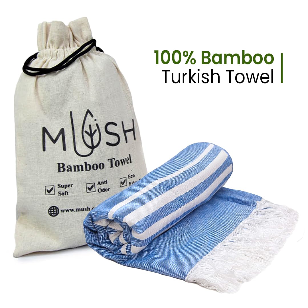Mush 100% Bamboo Large Bath Towel 280 Gsm | Ultra Soft, Absorbent, Light Weight, & Quick Dry Towel For Bath, Travel, Gym, Beach, Pool & Yoga (Blue) 250 Tc