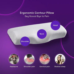 Memory Foam Pillow, Cervical Pillow For Sleeping, White, Large Size - 58.4 X 38.1 W X 10.1 H Cm | For Neck Pain Relief, Orthopedic Pillow With Extra Curve, Neck Support, Washable
