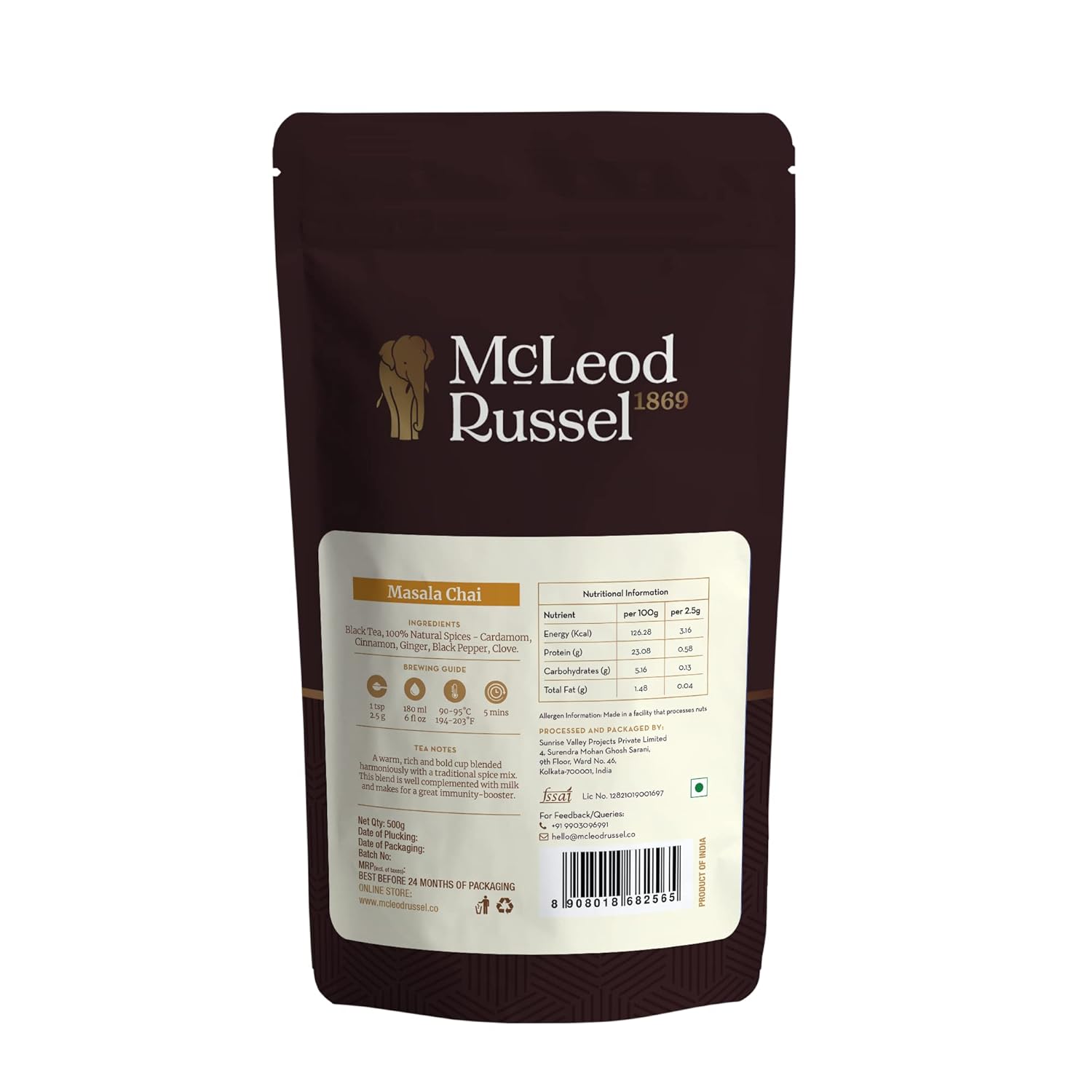 McLeod Russel 1869 Masala Chai - 500gm, 17.6 Ounce, 200+ Cups | Immunity-Booster Garden Fresh CTC Tea - 100% Natural Spices | Low Caffeine Loose Leaf