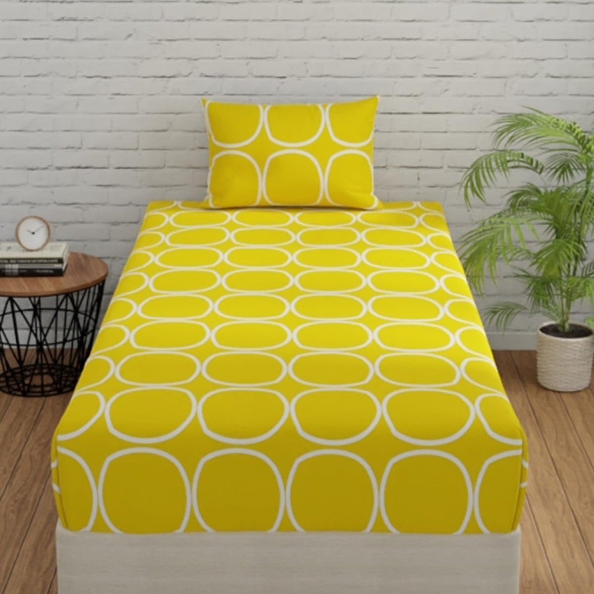 Single Bed Sheet Size - 55 X 88 Inches With 1 Pillow Covers, Yellow | Wash Dark Colors Separately | Lightweight, Soft, & Comfortable Bedsheet