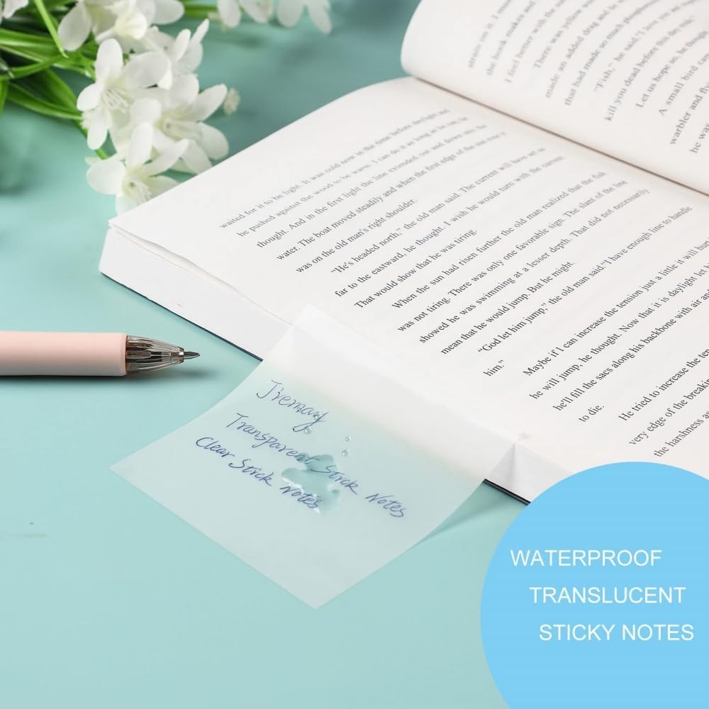 Sticky Notes Transparent Pad | 50 Sheets Clear Waterproof Transparent Sticky Notes