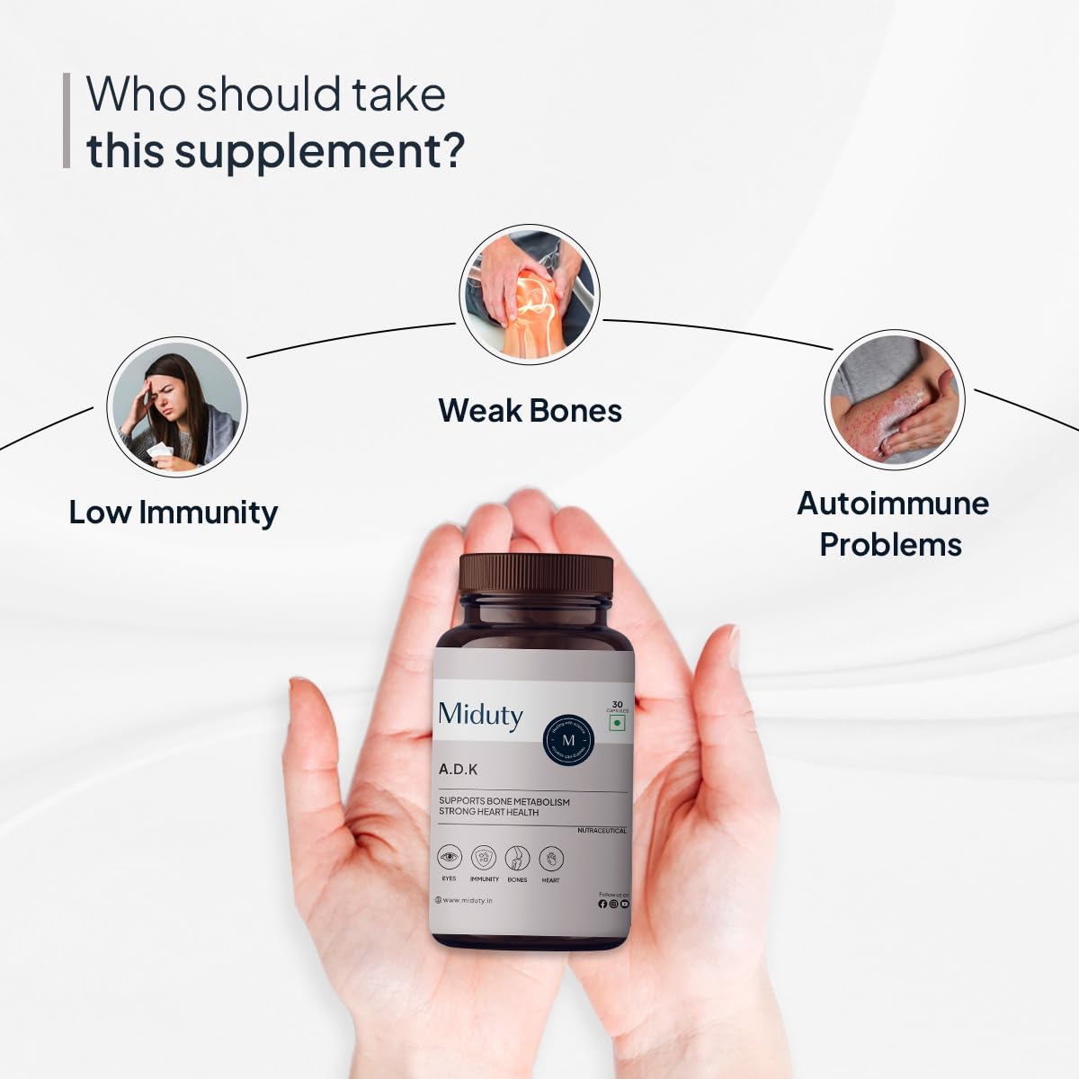 Miduty Vitamin Adk Multivitamin Contains Vitamin A - D3 - K2 Immunity Booster, Bone Strength, Healthy Heart , Supplement For Men & Women | 30 Capsules, 50gm 0.1lbs