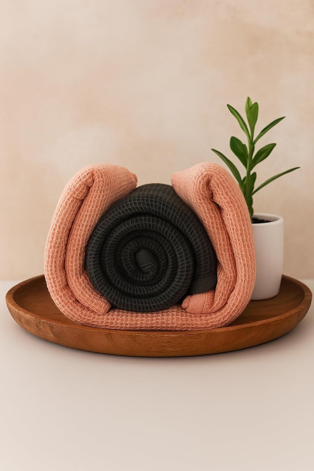 Drape&Luxe Gen-Z Towel Premium Waffle Cotton Bath Towel 1200 Gsm | Super Soft & High Absorbency Towel, Quick Drying Large Size Towels (Black & Pink) - Pack Of 2