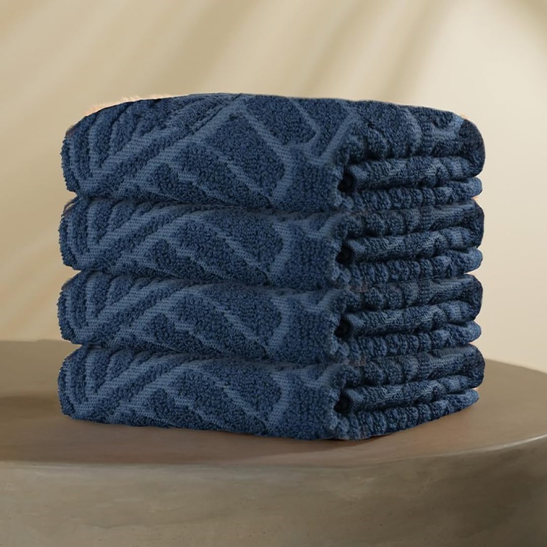 Musa Banana Face Towels 400 Gsm | Terry Face Towel With Free Bag | Super Soft & Ultra Absorbent Towels For Facewash (Midnight Blue)- Set Of 4