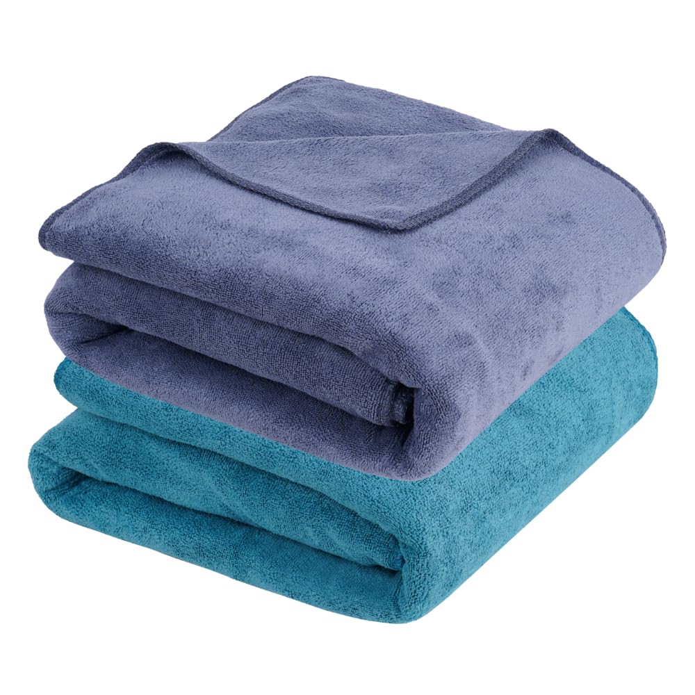Fezora Microfiber Bath Towel 400 Gsm | For Men & Women Soft & Absorbent Weft Knitting Towels | Quick Dry Large Size Towel (Dark Grey & Dark Blue) - 2 Piece