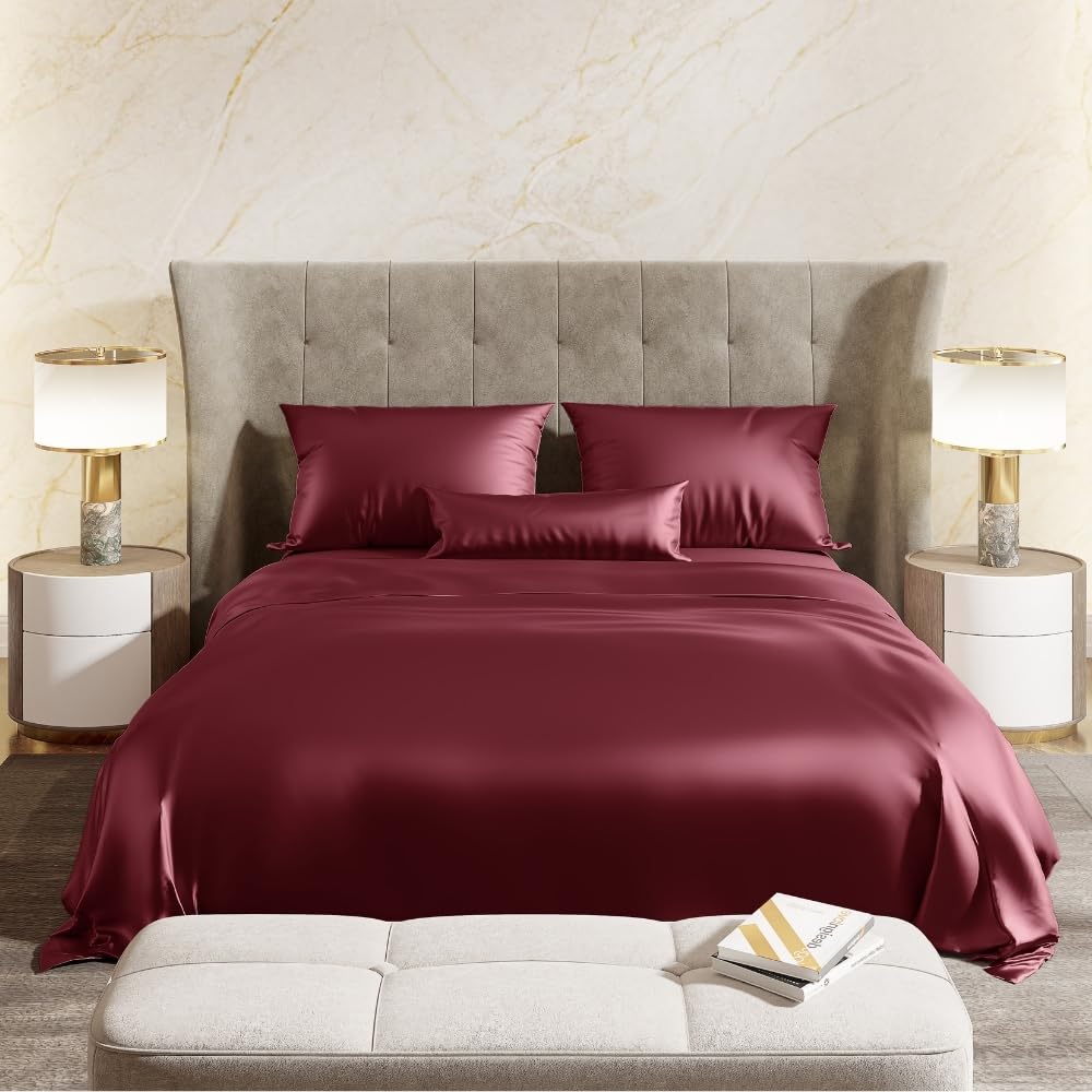 300 TC Premium Double Bedsheet Elastic Fitted For Queen Size | 100 X 90 Inches, Crimson Velvet With 2 Pillow Covers | Skin Friendly Fabric For Everyday Comfort