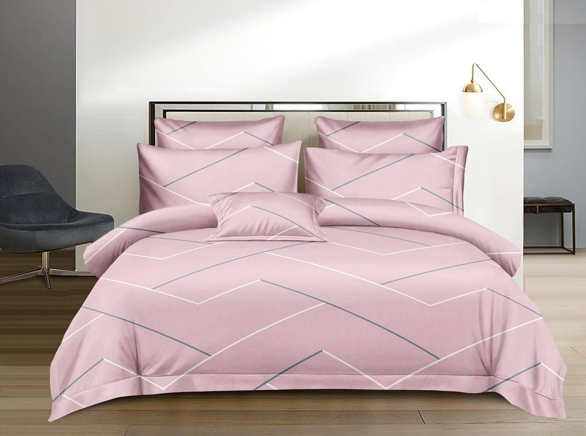 1 King Size Elastic Fitted Bedsheet With 2 Pillow Cover & Comforter - 72 X 78 Inches, Pink | Ideal For Hotel, Guest House, Home Bedsheet