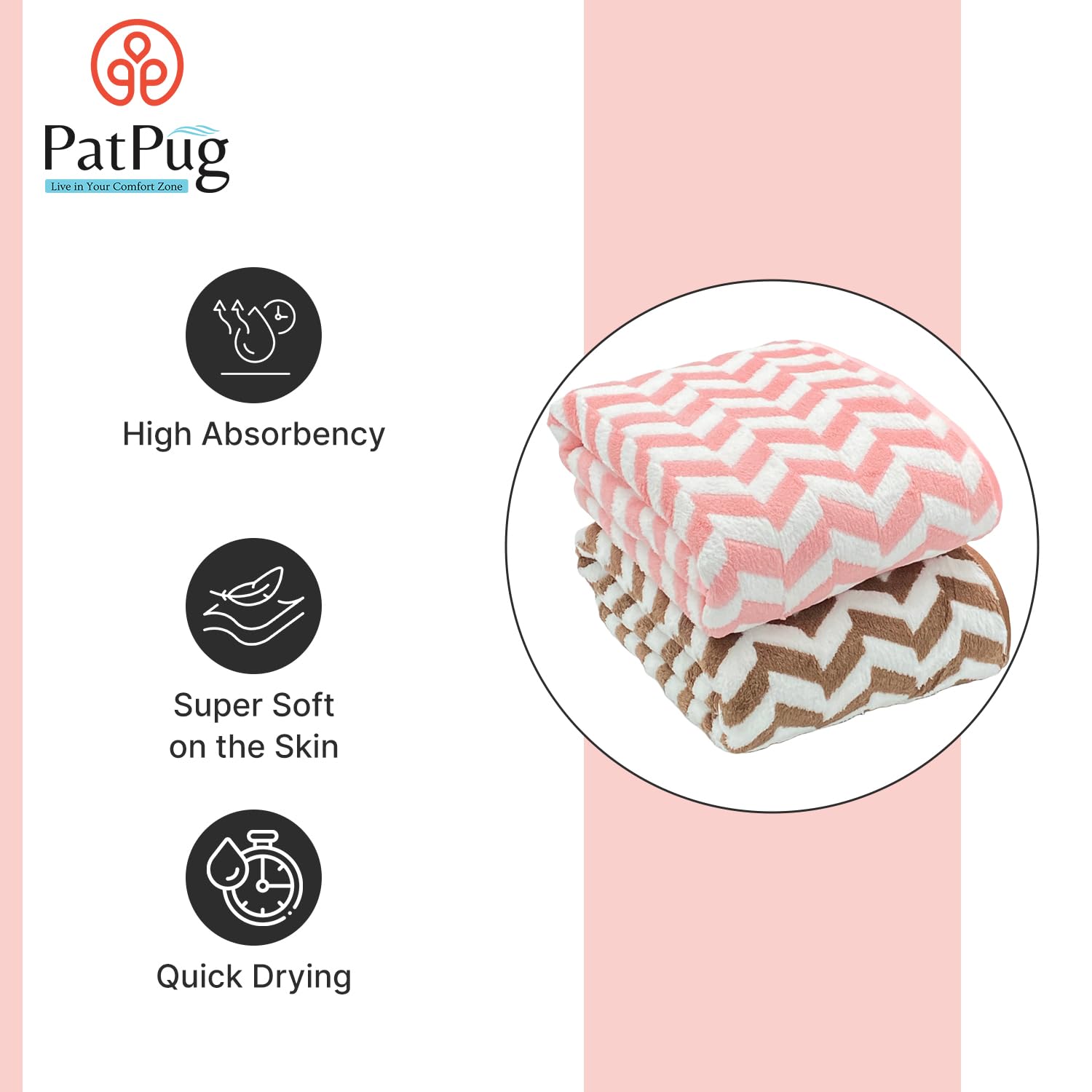 Patpug Coral Microfiber Ultrasoft Comfortable Highly Absorbent Quick Drying Large Bath Towel 700 Gsm (Brown & Pink)- Pack Of 2