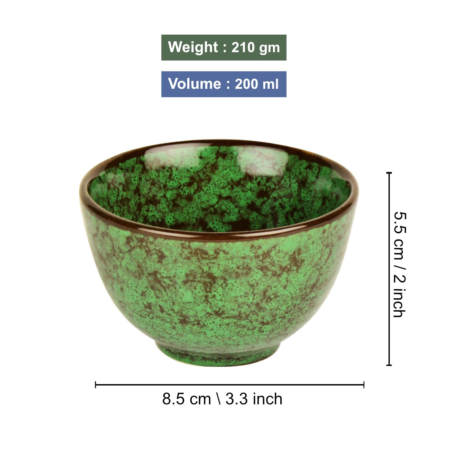 Studio Pottery Ceramic Dinner Serving Bowls Set Of 4 - 200ml Each, Seaweed Green | Vegetable & Dessert Serving Bowls - Ceramic Katoris