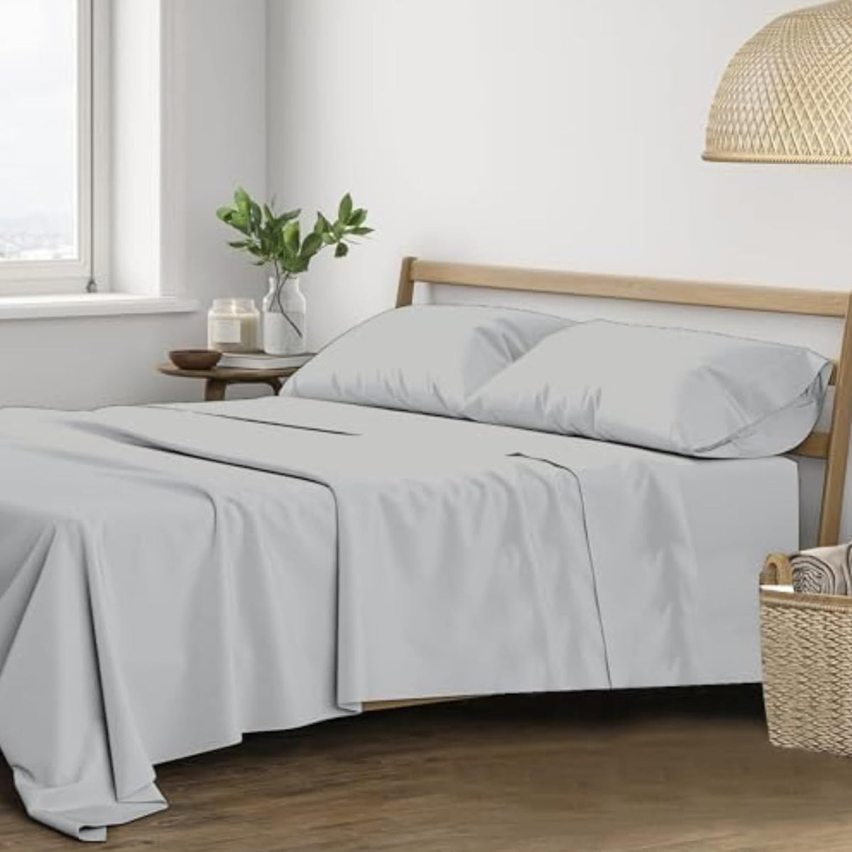 100% Cotton Plain King Size Bedsheet With 2 Pillow Covers | 108 X 108 Inches, Silver Grey | Breathable & Skin Friendly - Soft & Durable For Everyday Use & Bedroom