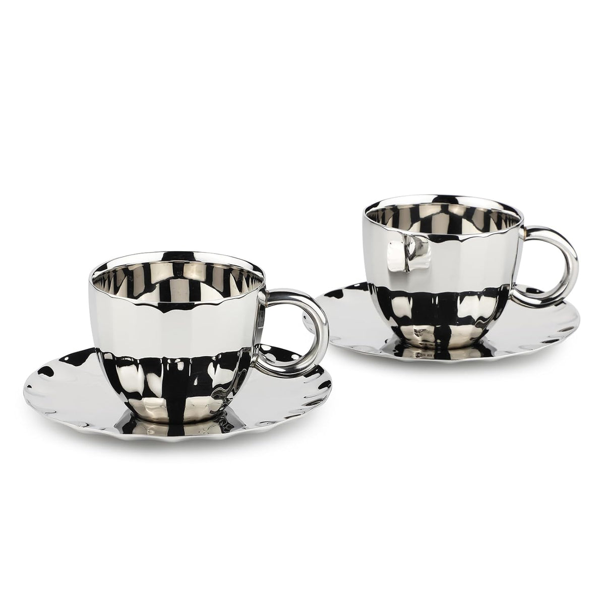 Designer Chrome Stainless Steel Cup - 120ml Each, Set Of 2 | Corporate Gifting For Diwali - Unbreakable Cups For Tea Chai Coffee Cups Mugs | Premium Serve Ware, Dinnerware & Tableware