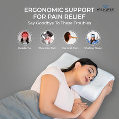 Memory Foam Cervical Pillow, Orthopedic Pillow, Standard Size - 19 X 11 Inch | White Pillow, Neck Support Pillow For Sleeping, Neck & Shoulder Pain | Removable Zipper Cover - Pack Of 2