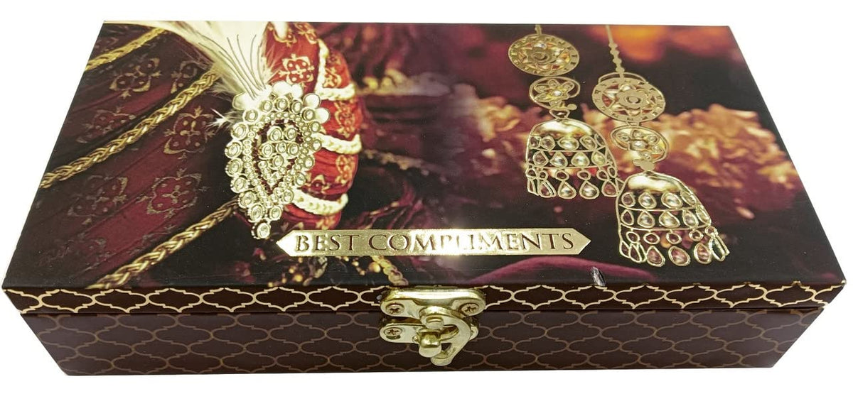Designer Wodden Fancy Shagun Gift Boxes For Wedding, Shagun Cash Box Or Money Box With Mgi Printing For Wedding, Engagement, Holi, Diwali, Baby Showers, Colour - Brown, Pack Of 2