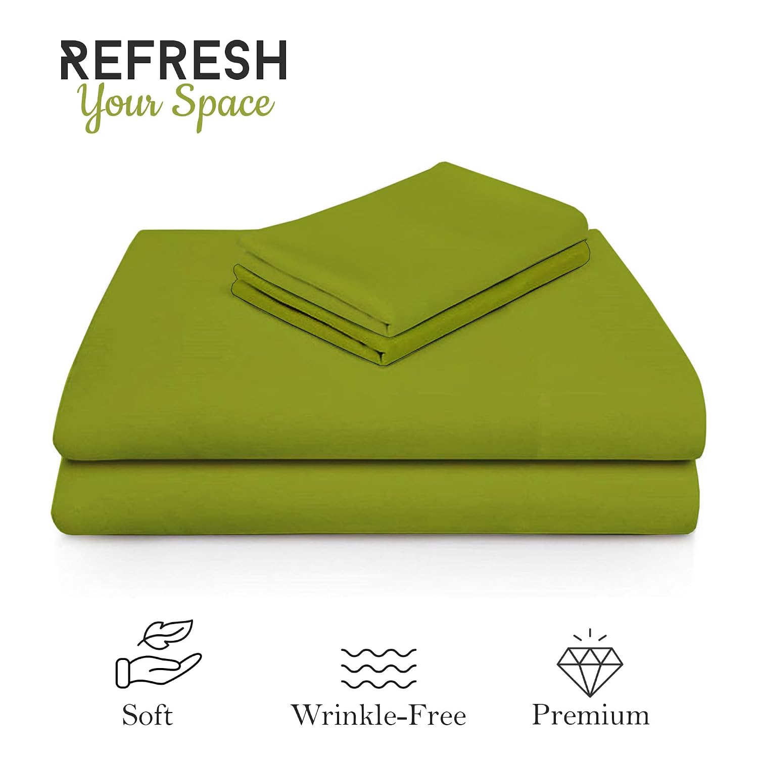 Solid Plain Single Size Bedsheet Set With 1 Pillow Covers | Size - 60 X 90 Inches, Parrot Green | Ideal For All Seasons Due To Its Breathable Nature