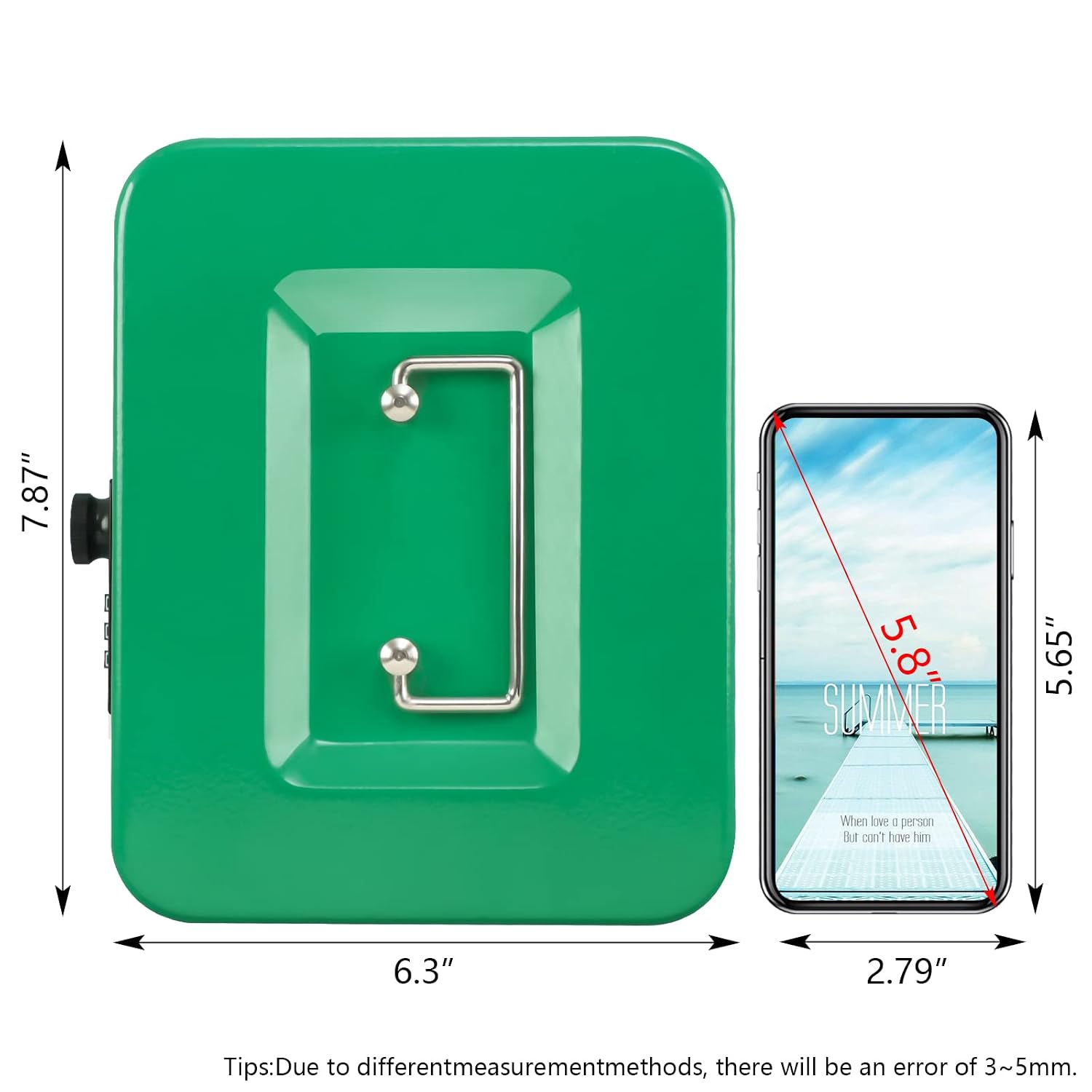 Medium Metal Cash Box With Combination Lock Safe & Money Tray For Security 7.87"X 6.30"X 3.54" Colour - Green