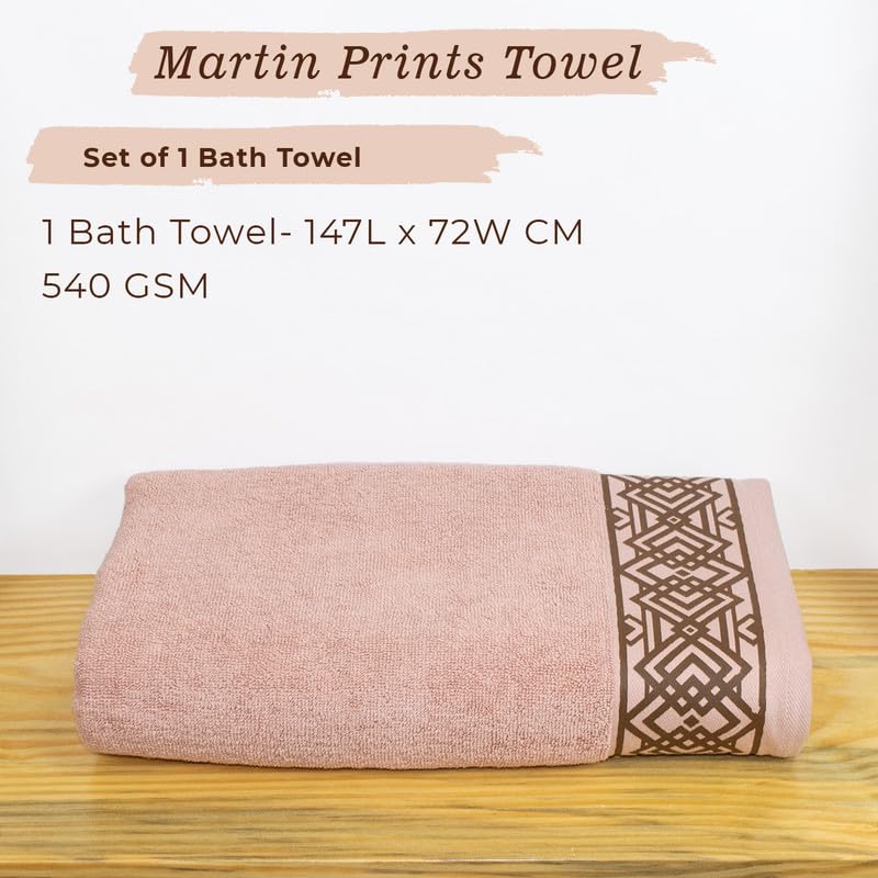 Rangoli 100% Cotton Fibre Bath Towel 600 Gsm | Highly Durable & Absorbent Towel | Skin-Friendly & Quick Drying Luxury Towels (Peach) - Pack Of 1