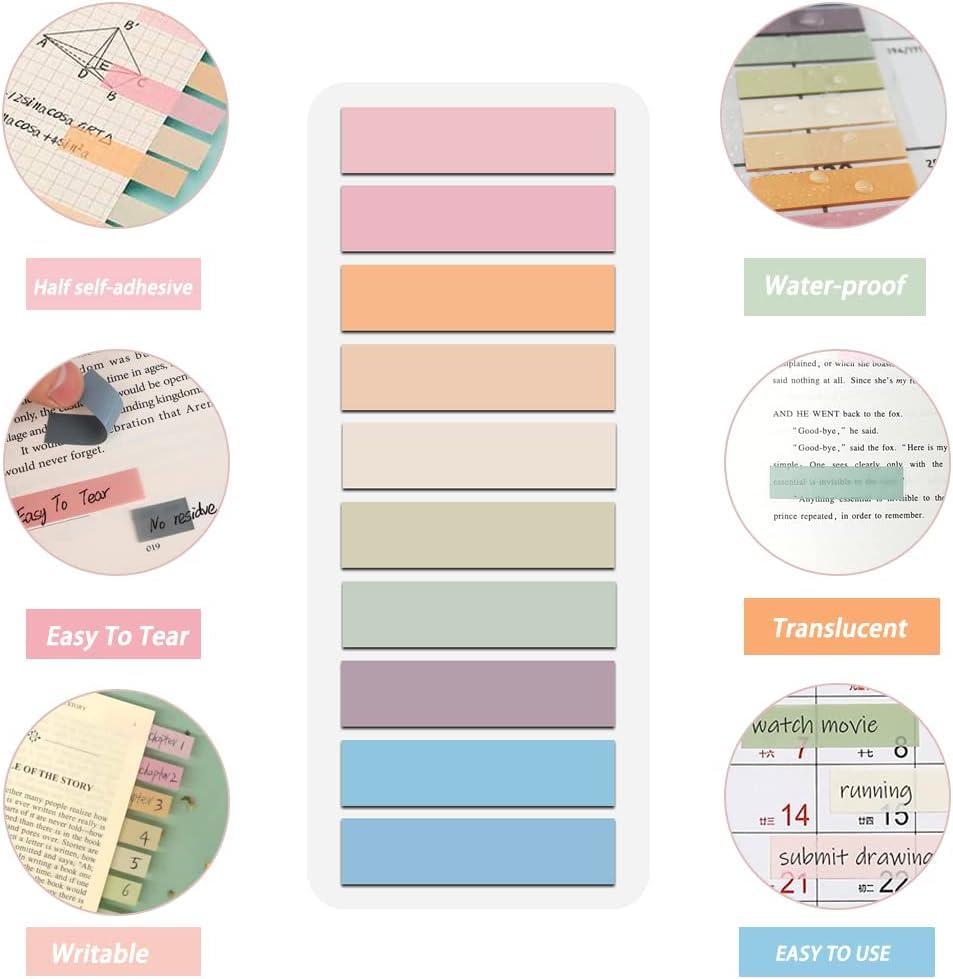 Sticky Note, Colored Writable & Repositionable Book Flags Tabs Strip Index Tabs - No 6