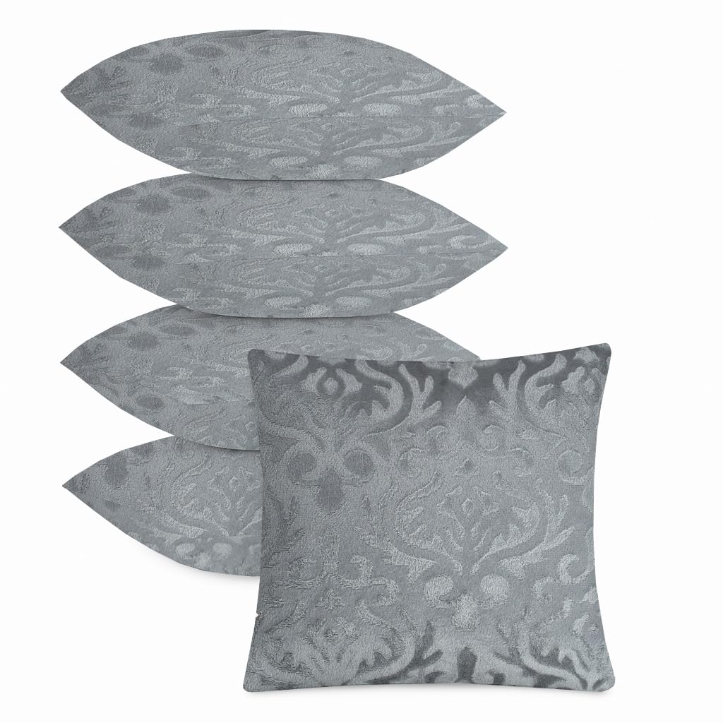 Microfiber Square Pillow Cushion For Sofa & Bed, Grey - 12 X 12 Inch | Soft, Fluffy For Comfort & Back Support | Breathable, Washable | Premium Velvet Outer Cover With Zip - Set Of 5