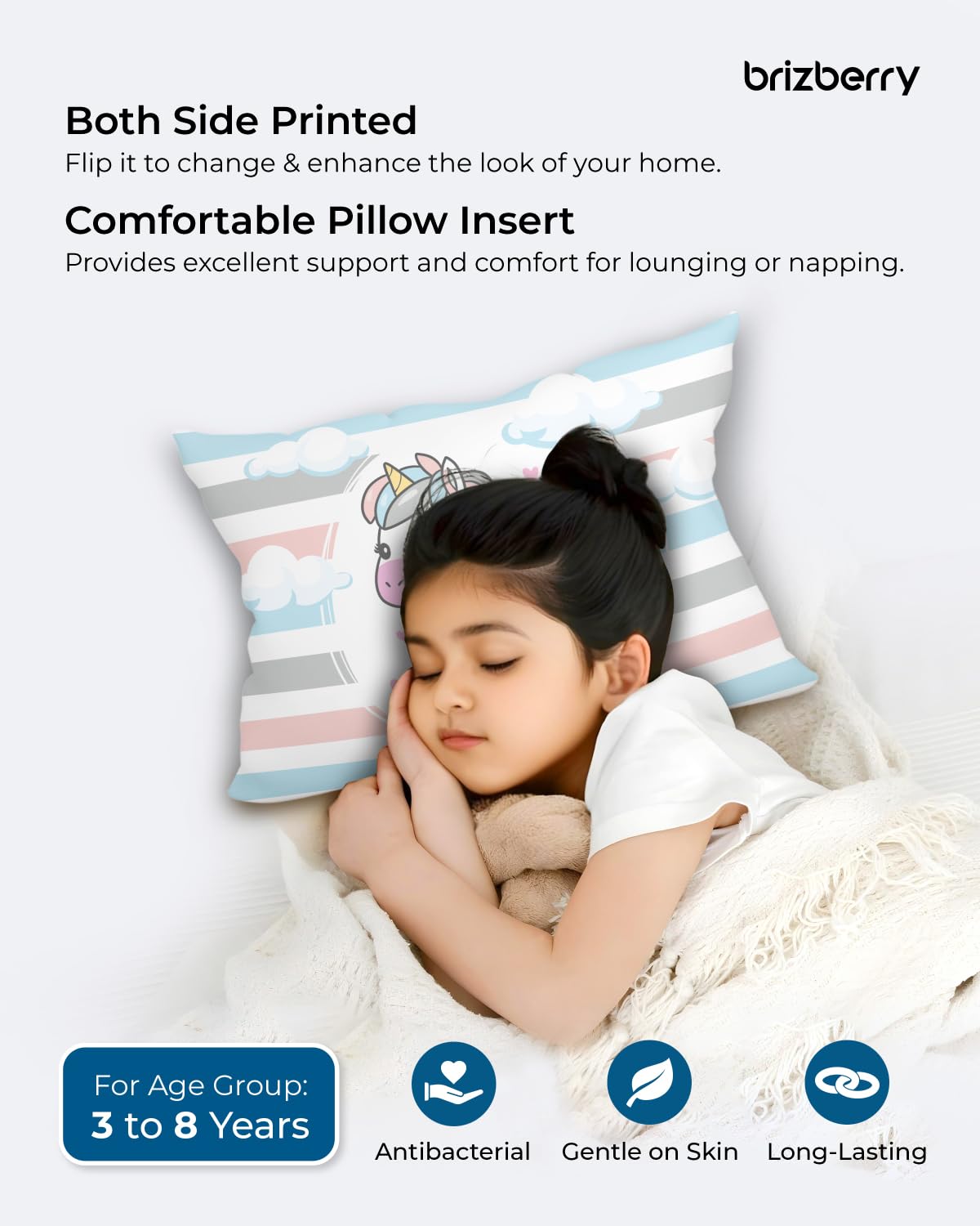 Kids Pillow Cushion With Super Soft Fabric, Animal & Cartoon Prints - 12x18 Inches | Dual Sided Design, Durable & Easy Care | Large & Versatile, Multi-Purpose, Made In India - Design 19