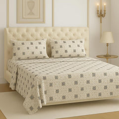 Microfiber King Size 1 Fitted Bedsheet + 1 Flat Top Sheet + 2 Pillow Covers | 78 X 72 Inches, Beige & Grey - Ideal For House, Bedroom, Hotel, Guest Room