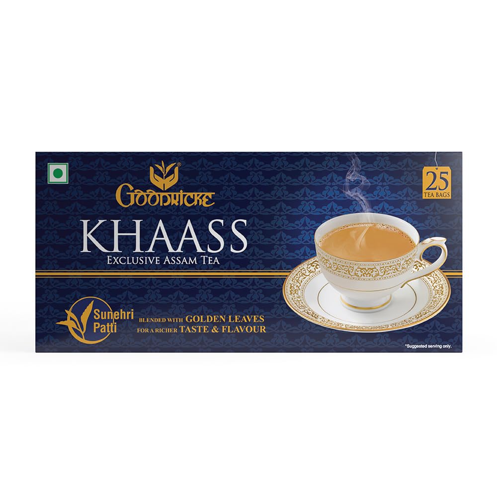 Goodricke Khaass Exclusive Assam Tea - Pack Of 2 X 25 Tea Bags | 100% Assam Chai With Golden Leaves - Sweet Lasting Flavor | Low Caffeine Sunehri Patti