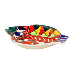 Premium Hand Painted Ceramic Fish Cut Snacks Serving Plates Set Of 1 - Multicolor, L X B – 18 Cm X 15 Cm | Starter Serving Platter Set - Dry Fruits Serving Plates