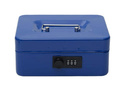 Metal Cash Box With Number Combination Lock, Size - Small, Colour - Blue, Material - Iron, Special Feature - Removable Tray