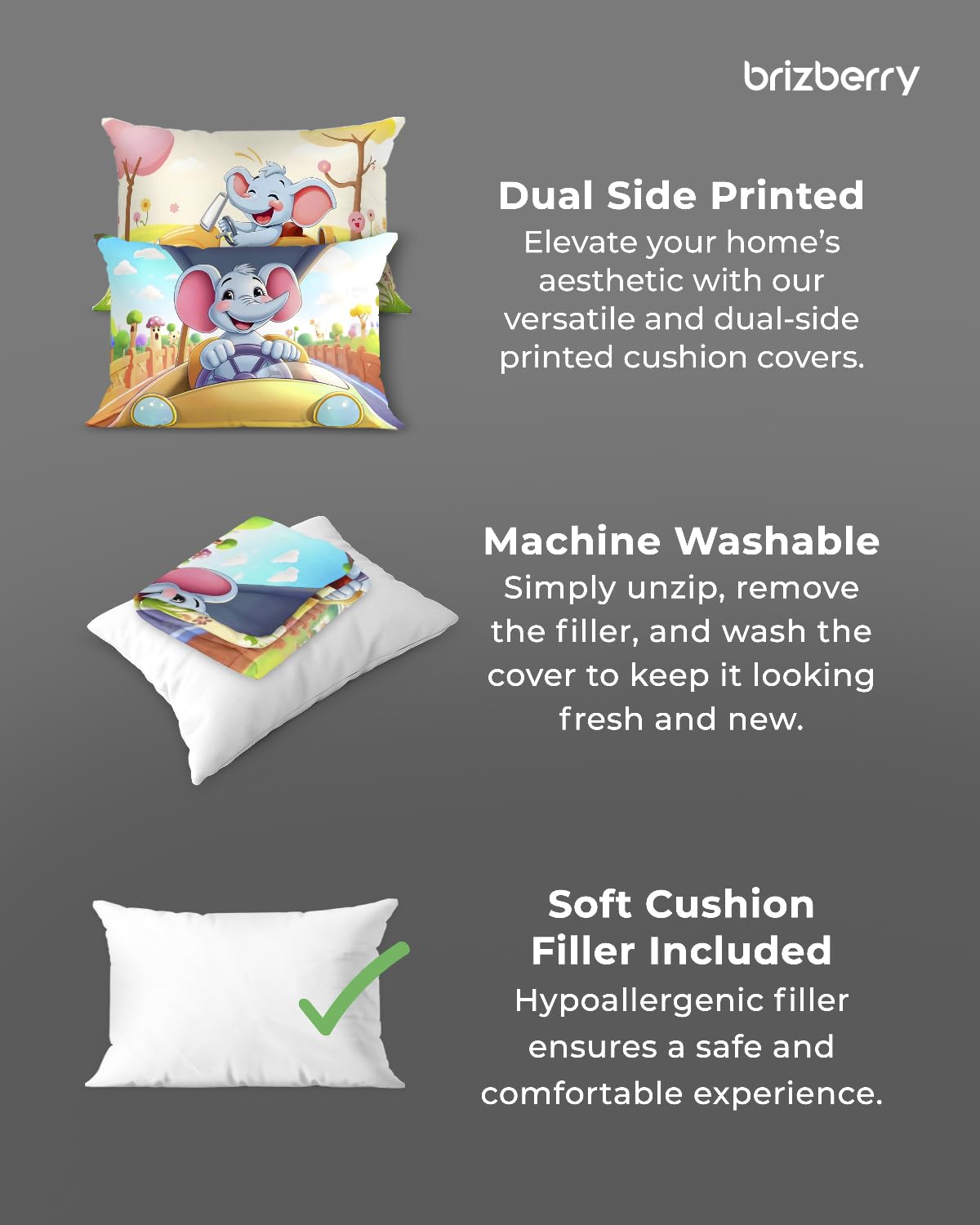 Kids Pillow Cushion With Super Soft Fabric Pillow - 12 X18 Inches | Animal & Cartoon Prints, Soft Pillow, Dual Sided Design | Multi-Purpose, Durable & Easy Care, Made In India - Design 21