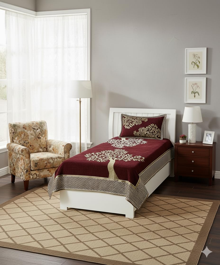 Velvet Bedsheet For Single Bed With 1 Pillow Cover - 60 X 90 Inches, Wine & White | Bedsheet Provides A Soft & Comfortable Feel To Your Skin