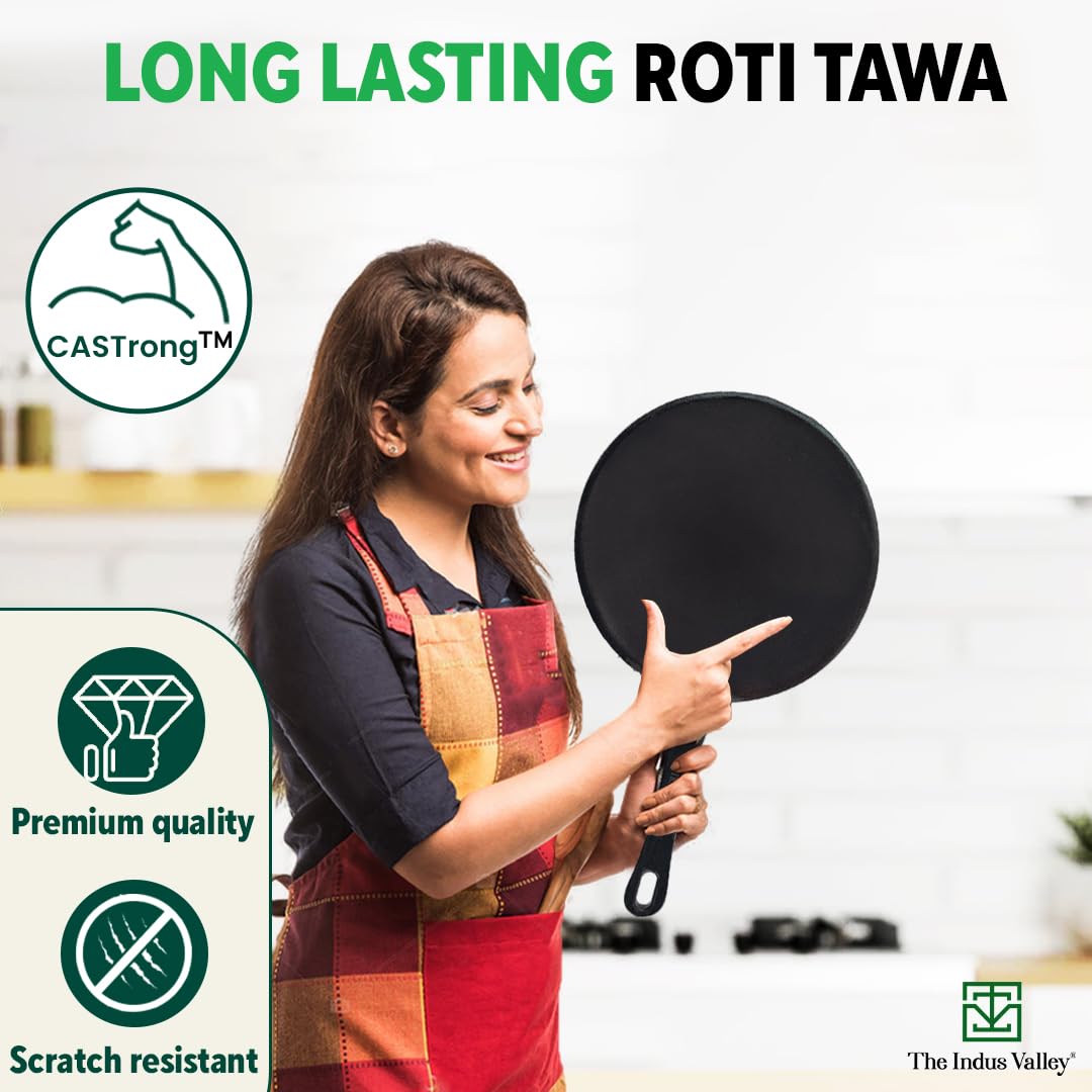 Pre-Seasoned Cast Iron Tawa For Dosa, Chapathi With Iron Tadka Pan | Nonstick, Pre-Seasoned Tava, 100% Pure & Toxin-Free - Pre-Seasoned Cast Iron Tawa + Tadka Pan, 26cm, 10.2 Inch