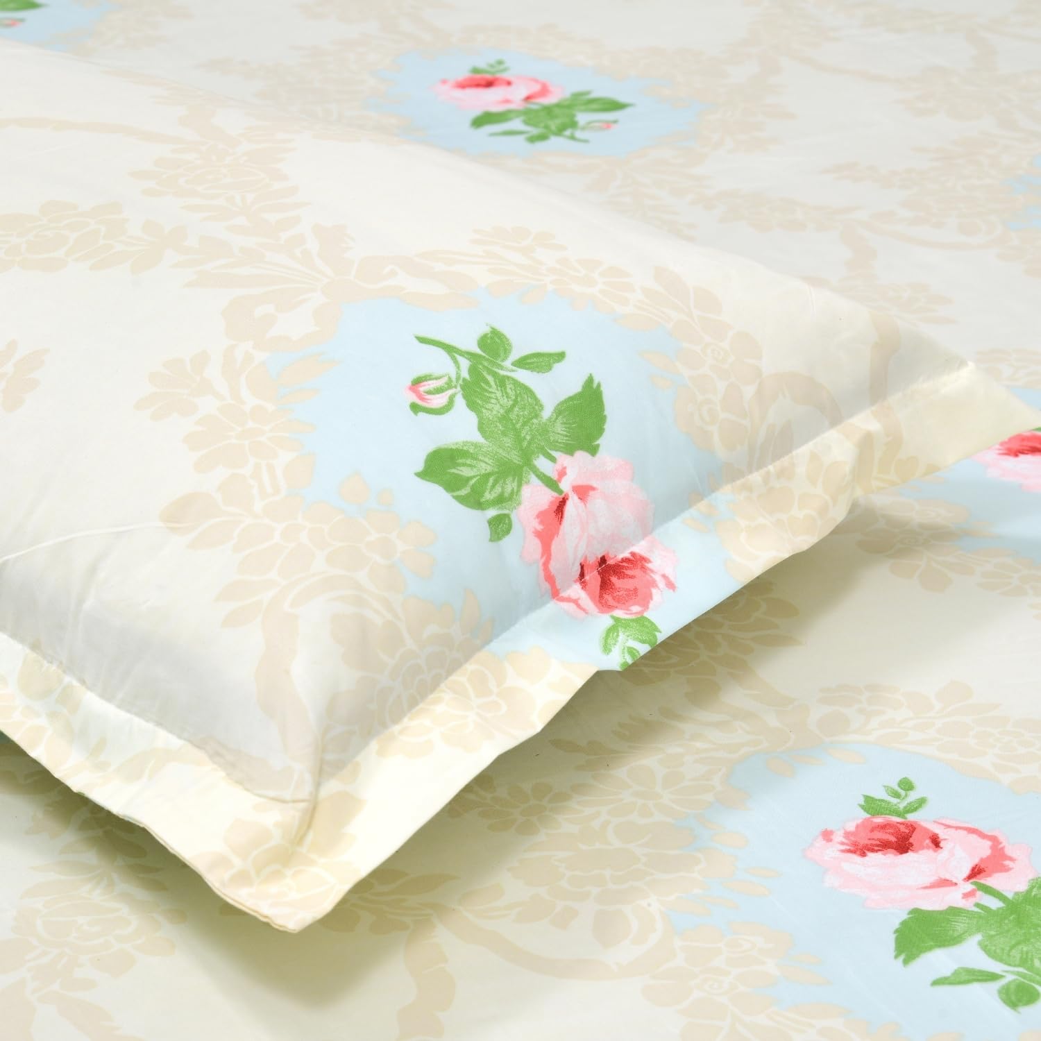 Small Single Bedsheet With 1 Pillow Cover - 57 X 88 Inches, Beige & Pink | Bedding Set Lightweight, Breathable | Wrinkle-Resistant & Smooth Finish