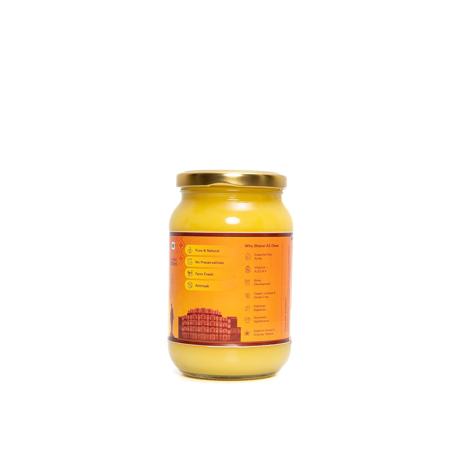 Pure Natural A2 Gir Cow Ghee By Bharatfarms | Traditional Curd Churned Vedic Bilona Method Danedar Ghee For Heart Health | (500ml) 16.9 Ounce | Jar Pack