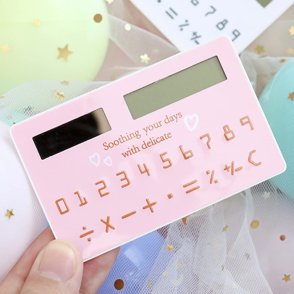 Mini Card Size Calculator Ultra-thin Cute Cartoon Solar Powered Calculator 8 Digits Display Portable For Office School Students Stationery Supplies