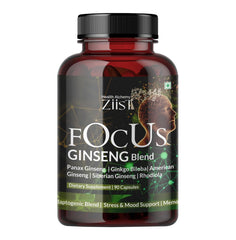 Ziist Focus Ginseng Blend Panax, Ginseng Ginkgo Bilobal American, Siberian Ginseng, Rhodiola Dietary Supplement | 90 Capsules 150gm 0.3lbs