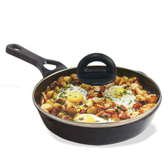 Pre-Seasoned Black Cast Iron Fry Pan Or Skillet With Glass Lid - Medium, 20.3cm, 8 Inch, 0.9 Ltr, 1.6 Kg | Induction Friendly, Nonstick Fry Pan, 100% Pure & Toxin Free, No Chemical Coating