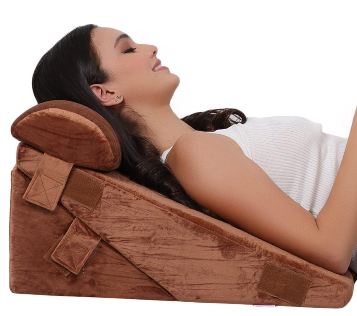 Orthopedic Bed Wedge Pillow, For Head Rest, Adjustable Wedge Cushion For Sleeping, Brown - 22 X 22 X 12 Inch | For Acid Reflux, Heartburn, Leg Support Pillow | Back Support, Pregnancy Pillow