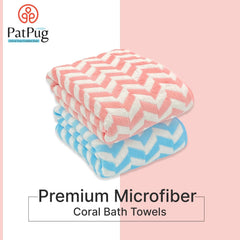 Patpug Coral Microfiber Ultrasoft Comfortable Highly Absorbent Quick Drying Large Bath Towel 700 Gsm (Blue & Pink)- Pack Of 2