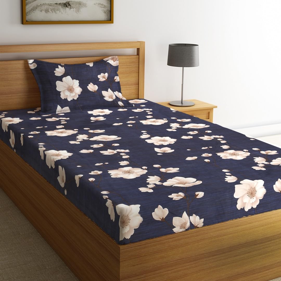 144 TC Microfiber Single Bedsheet With 1 Pillow Cover - 55 X 86 Inches, Blue | Soft To Touch & Comfortable | Natural Resistance To Shrinkage & Wrinkles