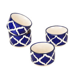 Hand Painted Ceramic Dip Bowls Set Of 4 - 50ml Each, Blue | Chutney Bowls - Ketchup Bowls