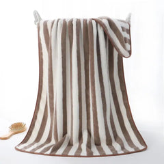 Cotton Bolls Textiles Microfiber Towels For Bath-Soft Coral Fleece Towel With Hook Quick Dry Super Absorbent Bath Towel (Stripe Brown)