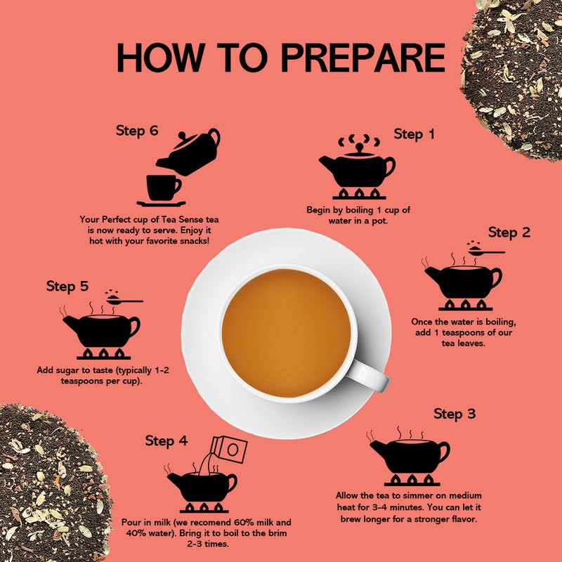 Tea Sense Royal Masala Chai - 200gm, 7.05 Ounce | Assam CTC, Ginger, Cardamom, Clove, Cinnamon, Black Pepper, Star Anise - Strong & Kadak Chai Patti, High Caffeine