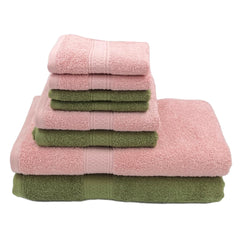 Patpug 100% Indian Cotton Plush Towel Set 2000 Gsm | Highly Absorbent, Fade Resistant, Quick Drying 2 Bath, 2 Hand & 4 Face Towel (Olive Green & Baby Pink) - 8 Piece